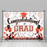 Aperturee - Aperturee White Beam Red Sparkle Balloon Congrats Grad Backdrop